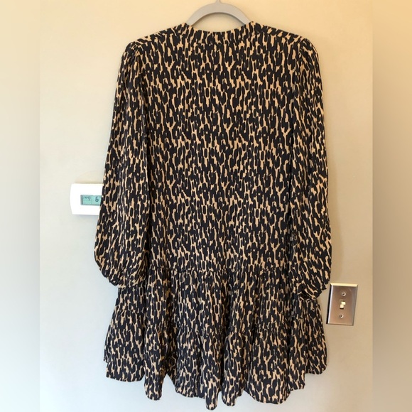 ZARA Claris Leopard Print Black & Tan Swing Mini Dress Size Medium - Picture 4 of 7